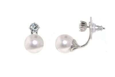 Rhodium Swarovski crystal and pearl drop earrings
